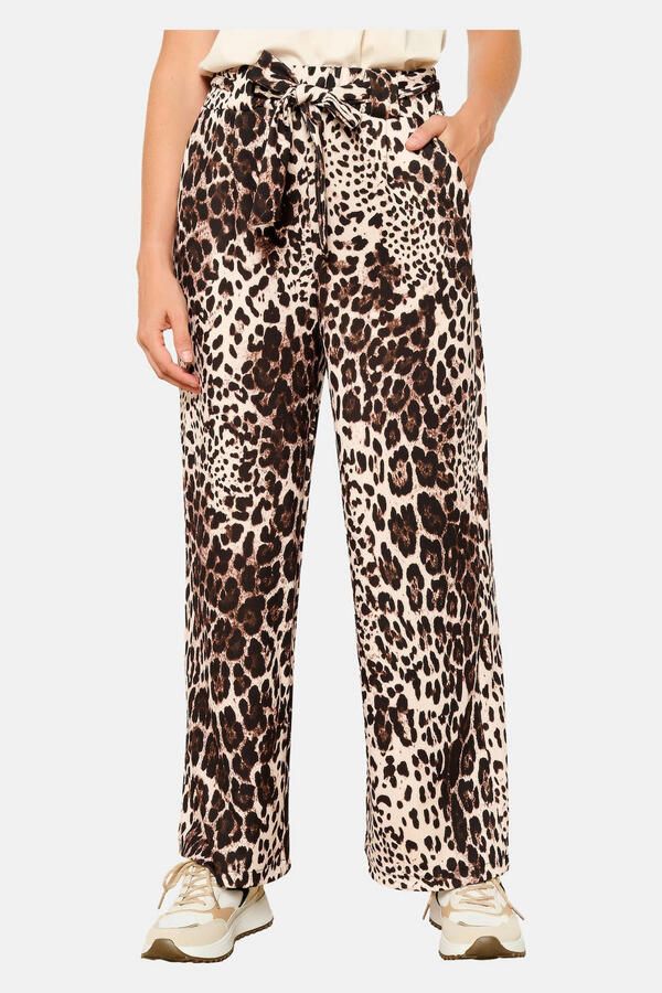 LOLALIZA high waist wide leg broek met panterprint beige bruin
