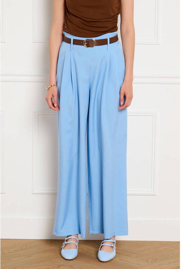 LOLALIZA high waist wide leg fit pantalon lichtblauw