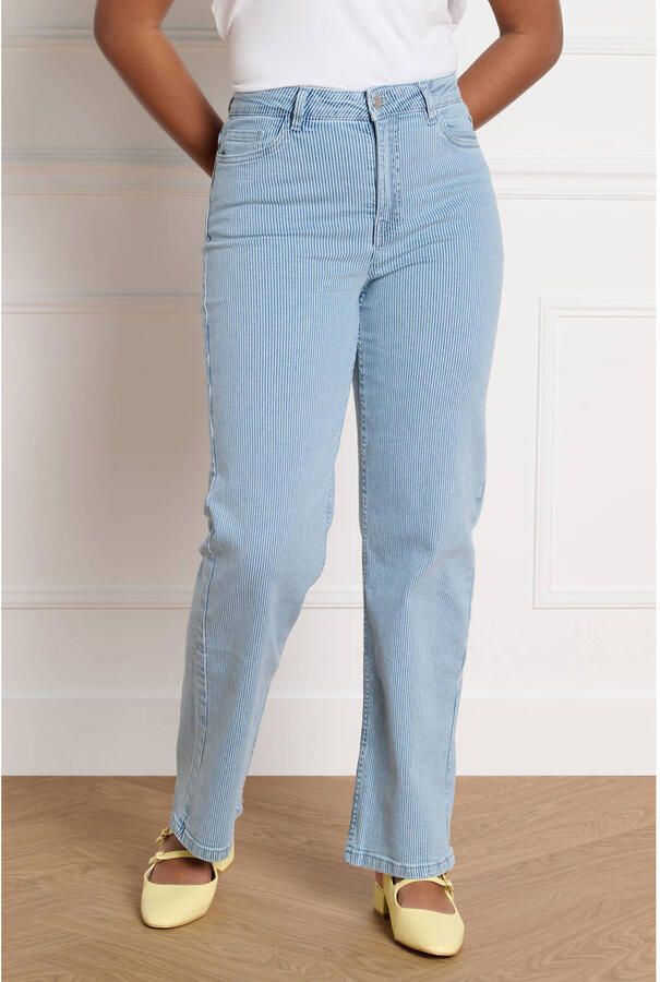 LOLALIZA high waist gestreepte straight leg jeans light blue denim