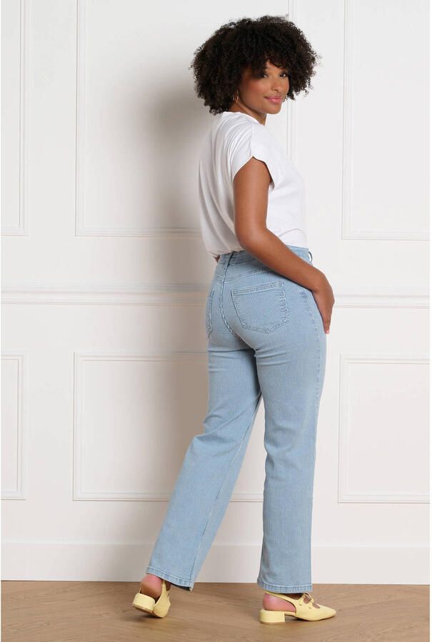 LOLALIZA high waist gestreepte straight leg jeans light blue denim - Foto 2