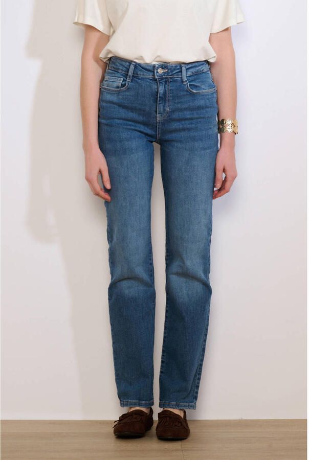 LOLALIZA high waist straight leg jeans dark blue denim