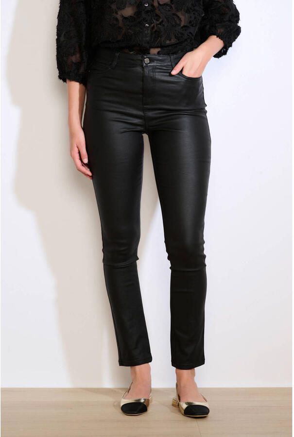 LOLALIZA imitatieleren skinny regular waist coated broek zwart