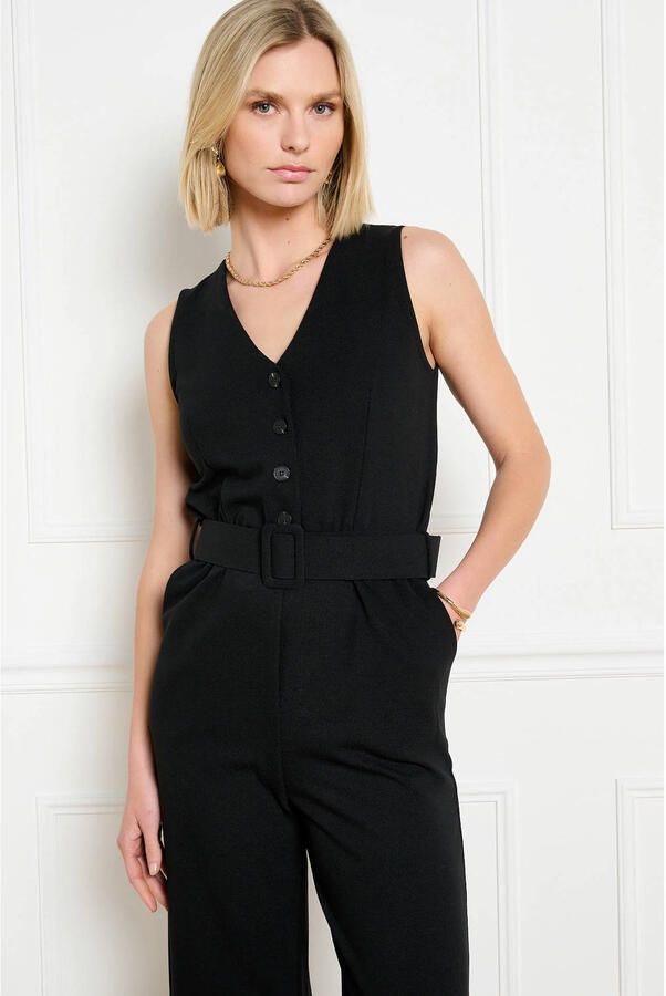 LOLALIZA jumpsuit linnen zwart
