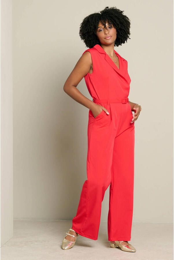 LOLALIZA jumpsuit met ceintuur rood - Foto 2