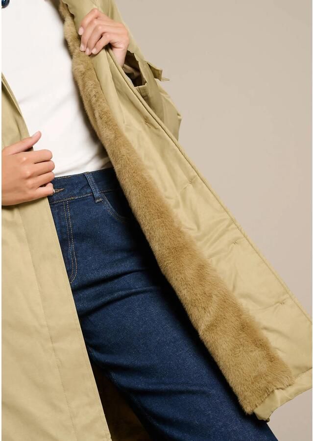 LOLALIZA trenchcoat met imitatiebont voering beige