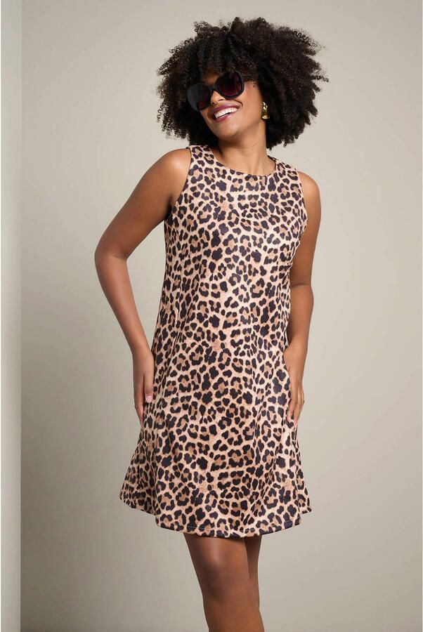 LOLALIZA korte jurk met panterprint beige bruin
