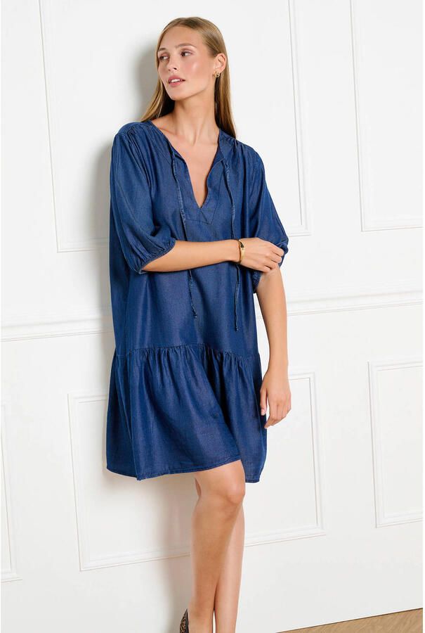 LOLALIZA korte jurk met ruches donkerblauw - Foto 3