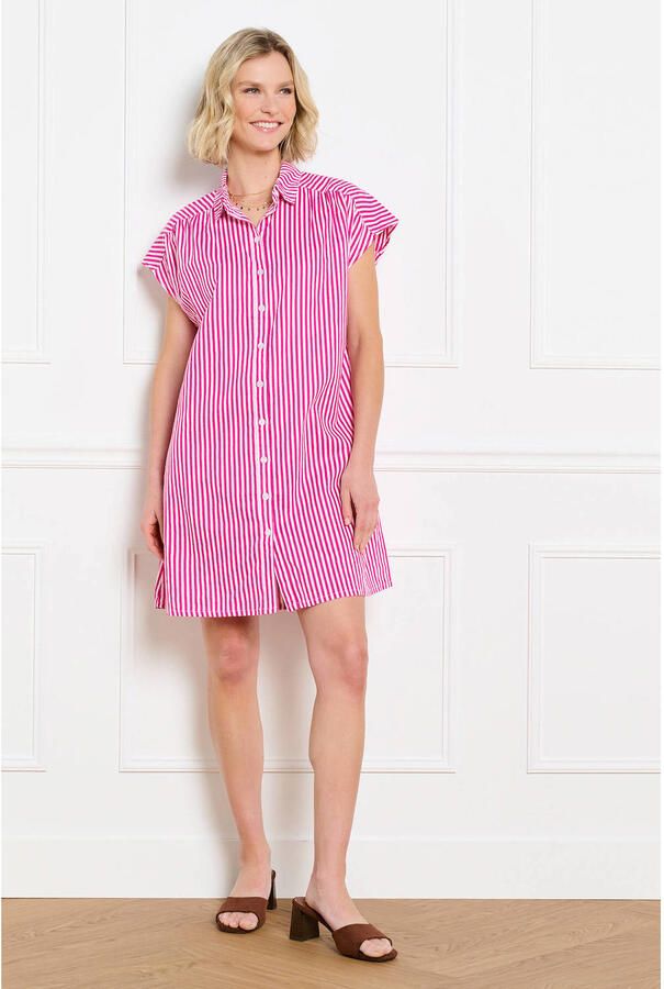 LOLALIZA linnen gestreepte blousejurk roze - Foto 2