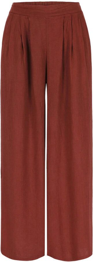 LOLALIZA linnen high waist wide leg fit broek roodbruin - Foto 3
