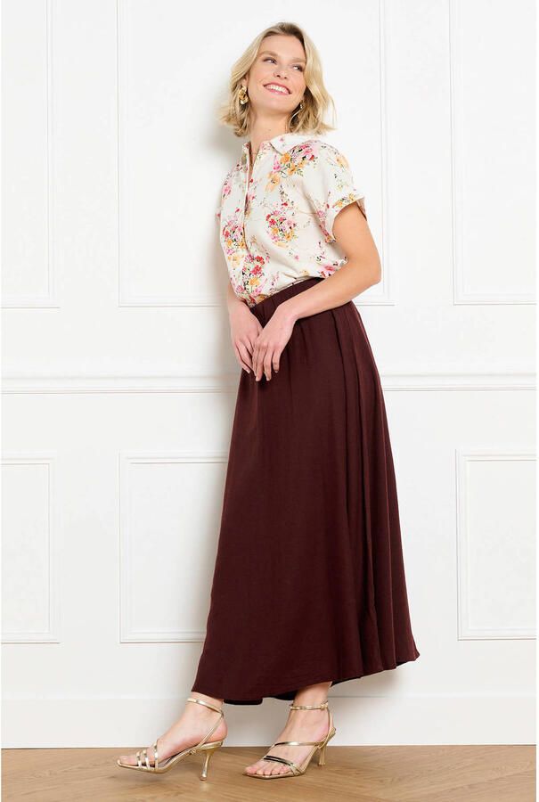 LOLALIZA linnen midi rok donkerrood - Foto 2