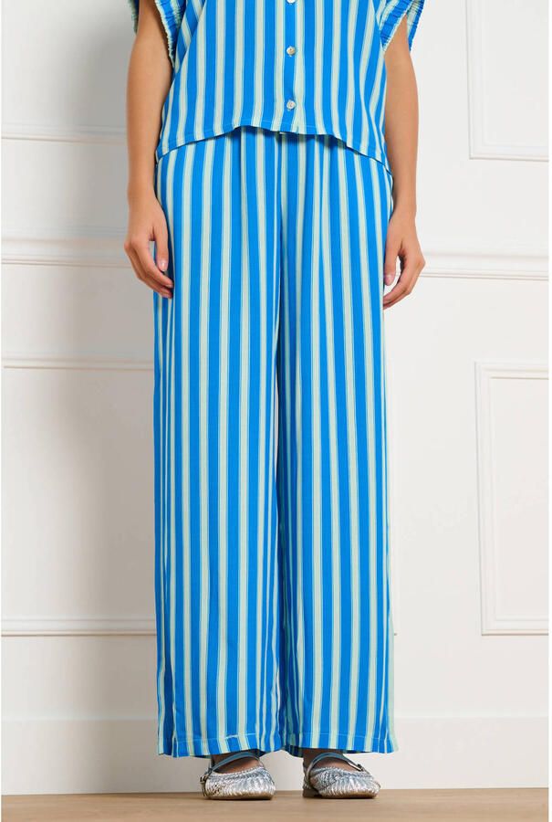 LOLALIZA loose fit cropped gestreepte broek blauw