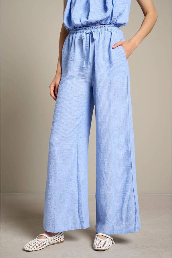 LOLALIZA loose fit gestreepte broek lichtblauw - Foto 2