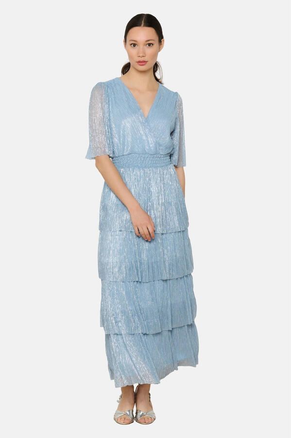 LOLALIZA maxi jurk met glitter lichtblauw
