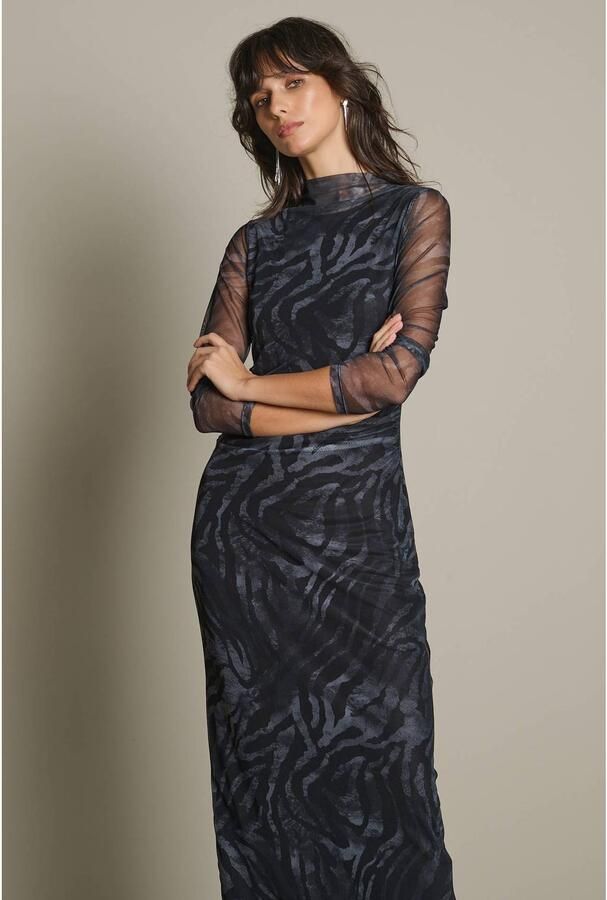 LOLALIZA maxi jurk met zebraprint zwart