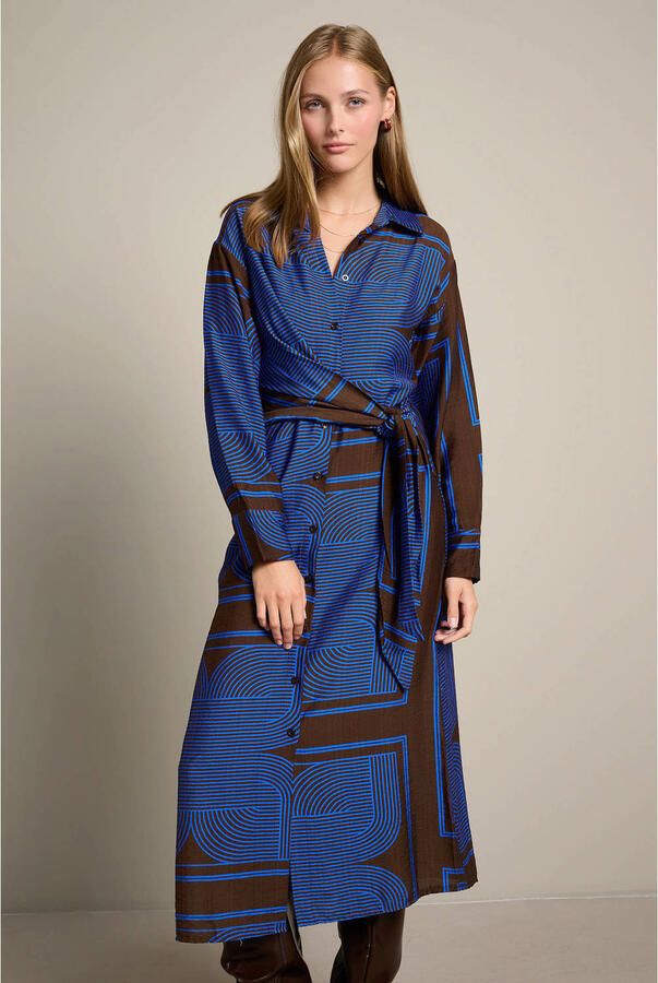 LOLALIZA midi blousejurk blauw bruin - Foto 2