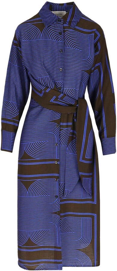 LOLALIZA midi blousejurk blauw bruin - Foto 3
