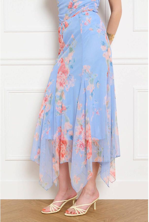 LOLALIZA midi gebloemde rok blauw