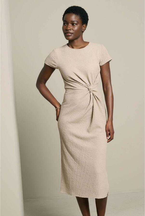 LOLALIZA midi jurk met knoopdetail taupe