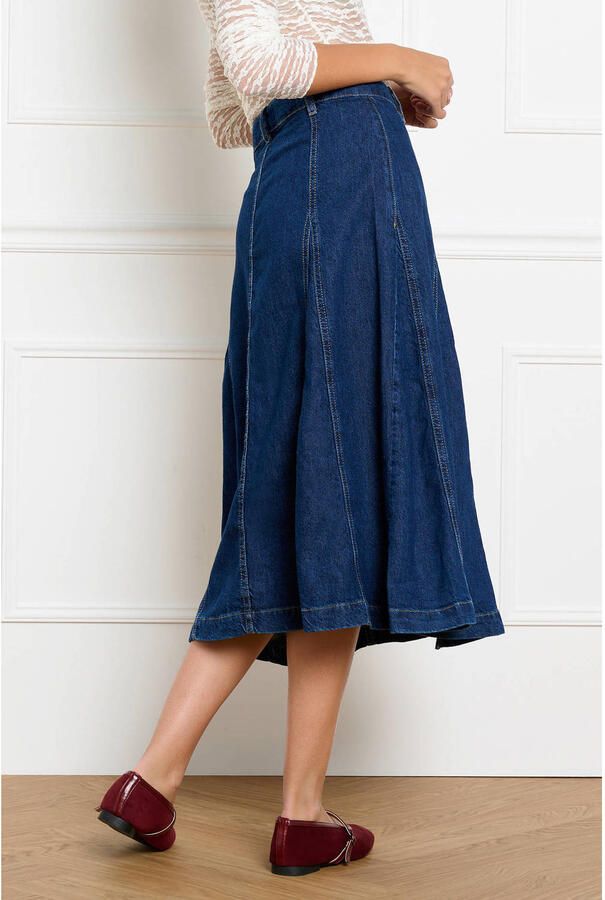 LOLALIZA midi spijkerrok donkerblauw