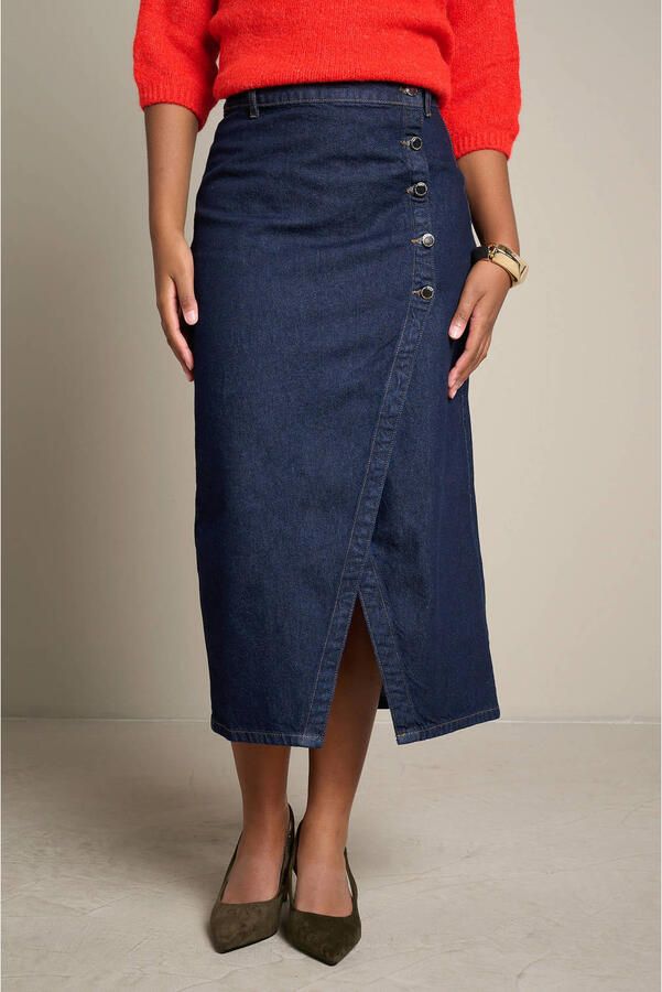 LOLALIZA midi spijkerrok donkerblauw