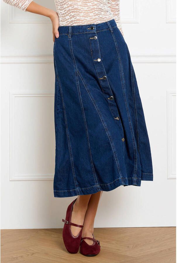 LOLALIZA midi spijkerrok donkerblauw - Foto 2