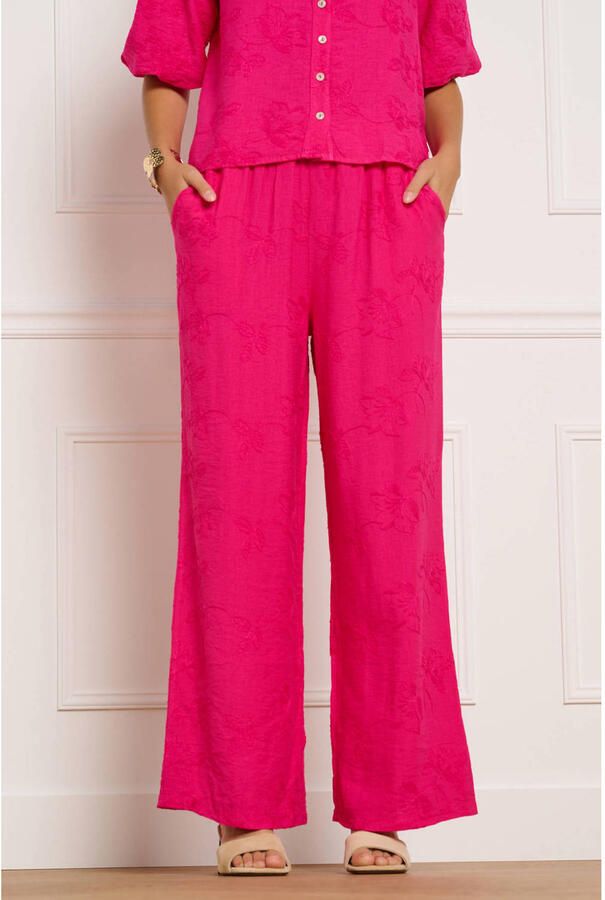 LOLALIZA regular fit gebloemde broderie broek roze