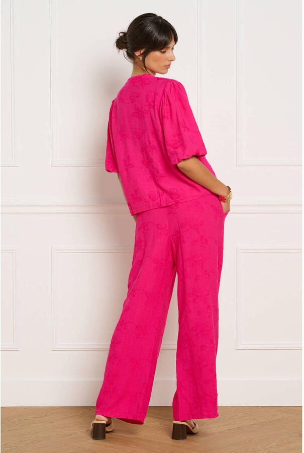 LOLALIZA regular fit gebloemde broderie broek roze - Foto 2