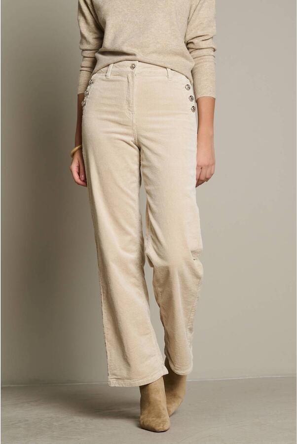 LOLALIZA regular fit straight leg jeans met corduroy details ecru