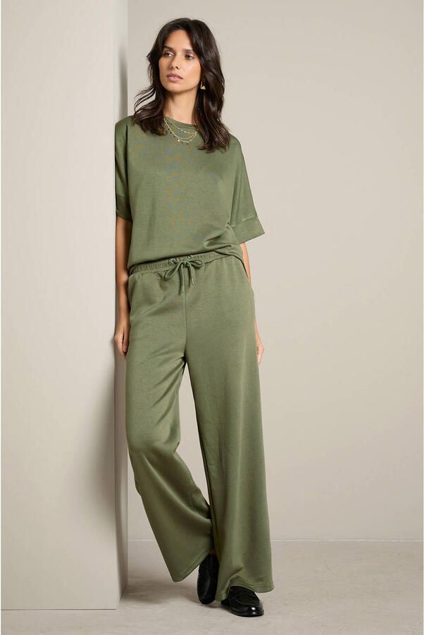 LOLALIZA regular waist wide leg broek kaki - Foto 3