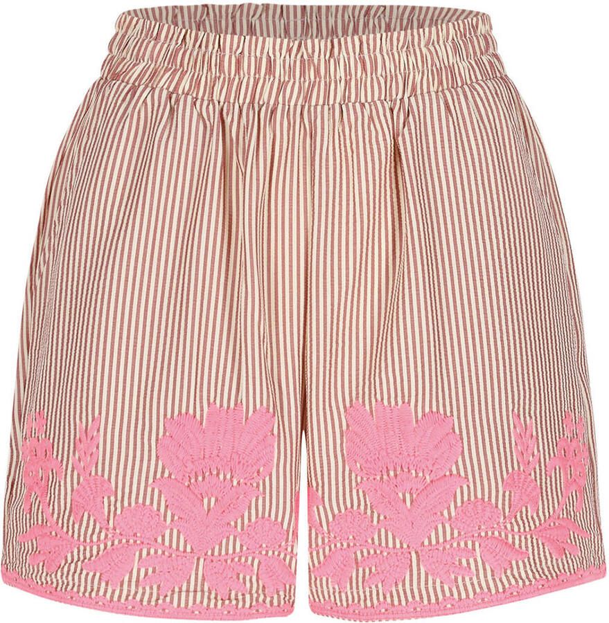 LOLALIZA regular waist gestreepte casual short broderie roze - Foto 2