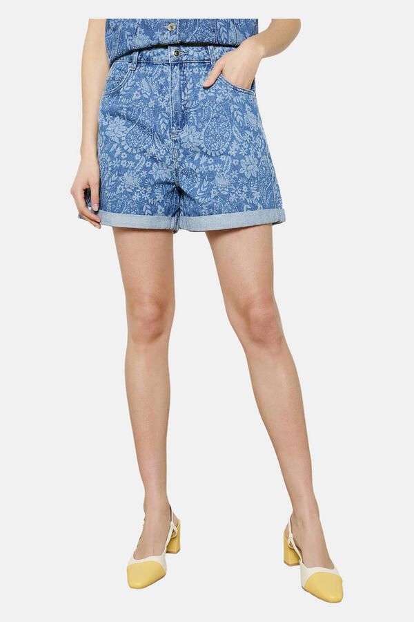 LOLALIZA Romy Monteiro x Wehkamp denim straight high waist denim short medium blue denim