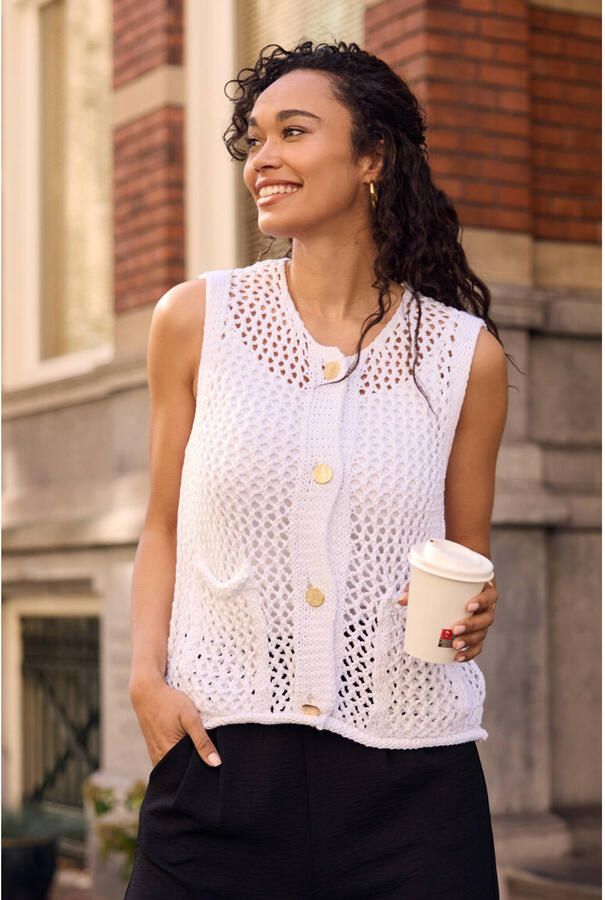 LOLALIZA Romy Monteiro x Wehkamp gilet crochet wit