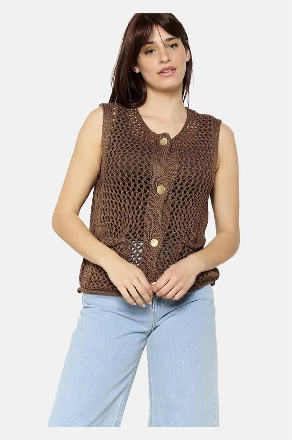 LOLALIZA Romy Monteiro x Wehkamp gilet donkerbruin crochet