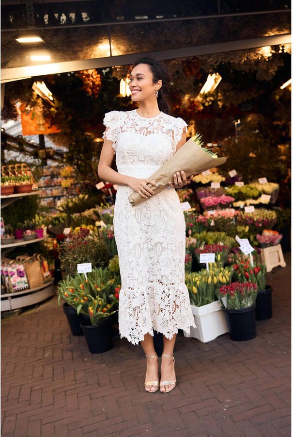 LOLALIZA Romy Monteiro x Wehkamp kanten jurk wit - Foto 2