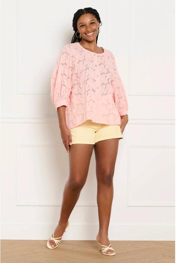 LOLALIZA Sanny x Wehkamp blouse broderie lichtroze - Foto 3