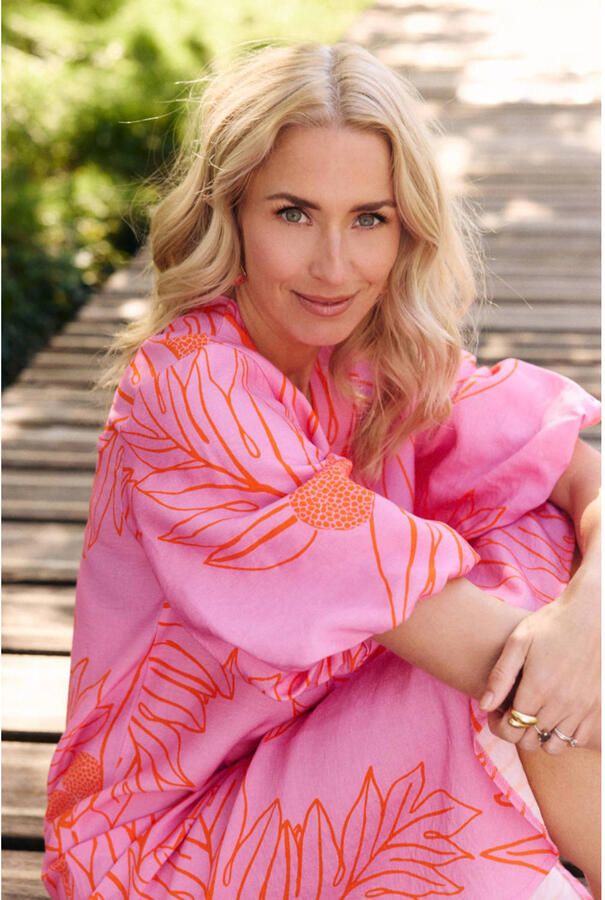 LOLALIZA Sanny x Wehkamp maxi jurk met bloemen roze