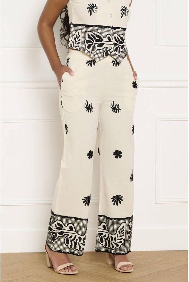 LOLALIZA Sanny x Wehkamp wide leg regular waist broek ecru
