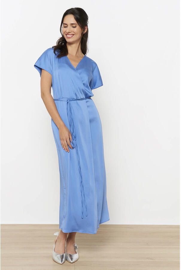 LOLALIZA satijnen wikkel- overslagjurk blauw - Foto 2