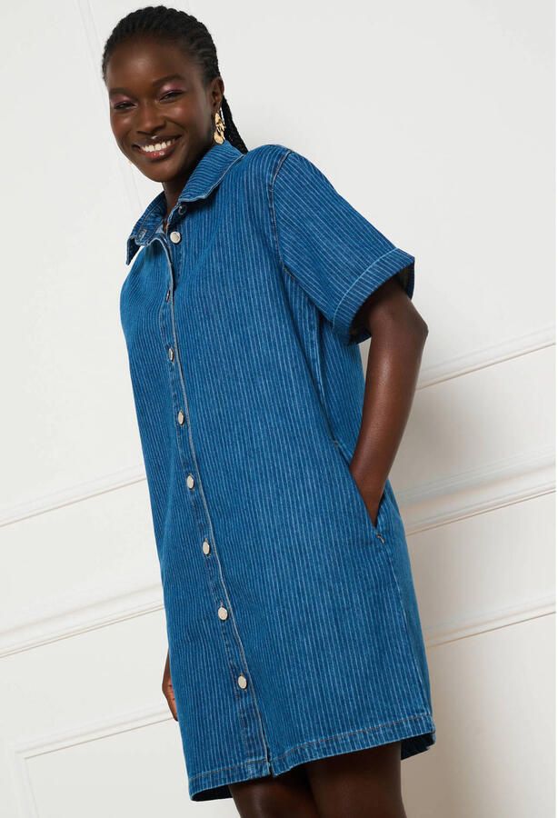 LOLALIZA spijkerjurk met krijtstreep medium blauw denim