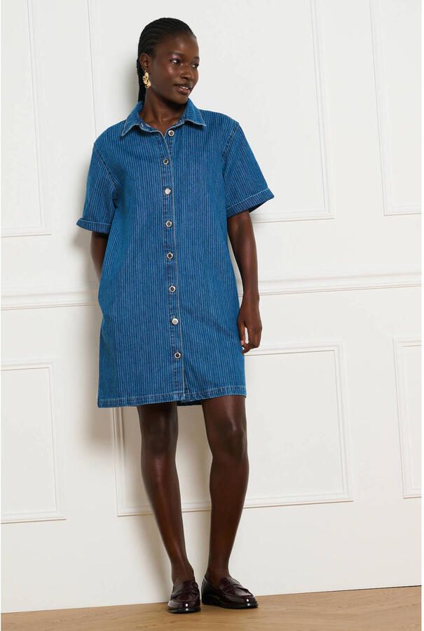 LOLALIZA spijkerjurk met krijtstreep medium blauw denim - Foto 2