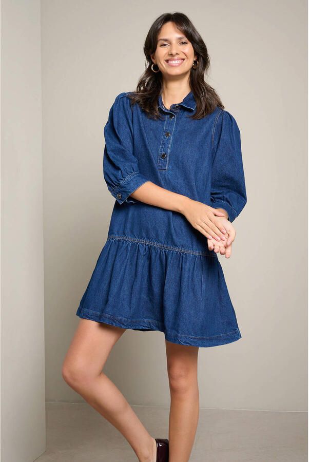 LOLALIZA spijkerjurk met ruches donkerblauw