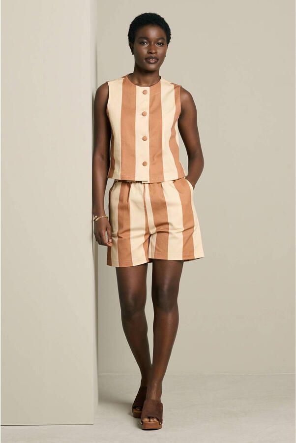 LOLALIZA straight fit casual gestreepte short camel - Foto 3