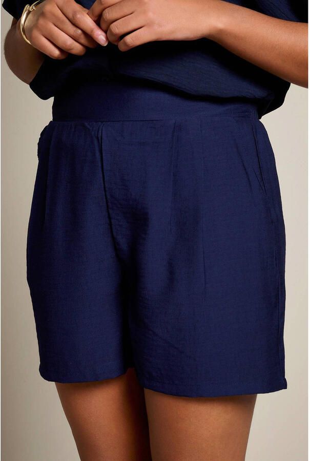 LOLALIZA straight fit regular waist paperbag short donkerblauw