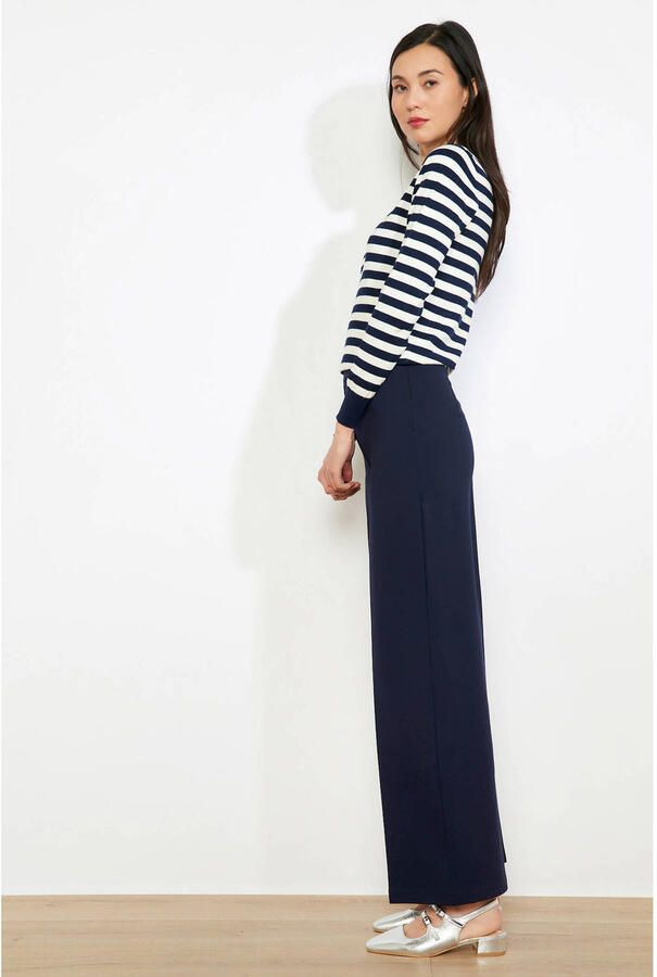 LOLALIZA straight high waist broek donkerblauw