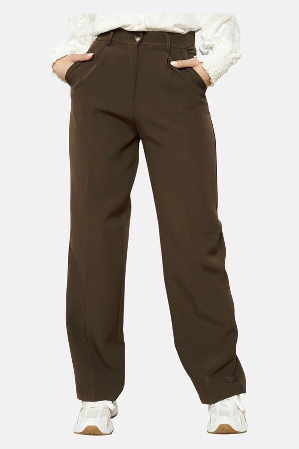 LOLALIZA straight high waist pantalon donkerbruin