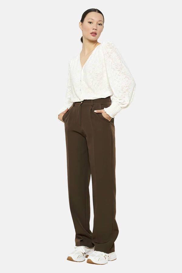 LOLALIZA straight high waist pantalon donkerbruin - Foto 2