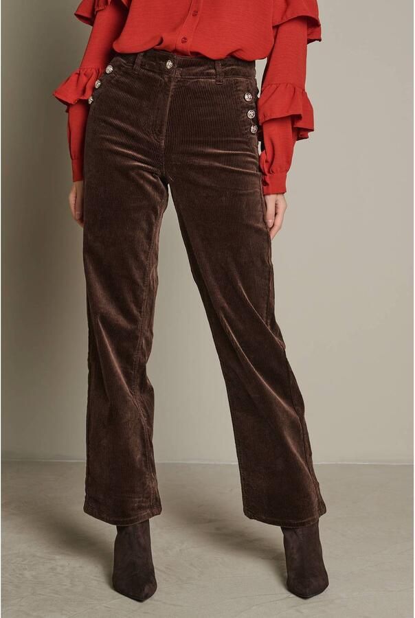 LOLALIZA straight leg jeans met corduroy details donkerbruin