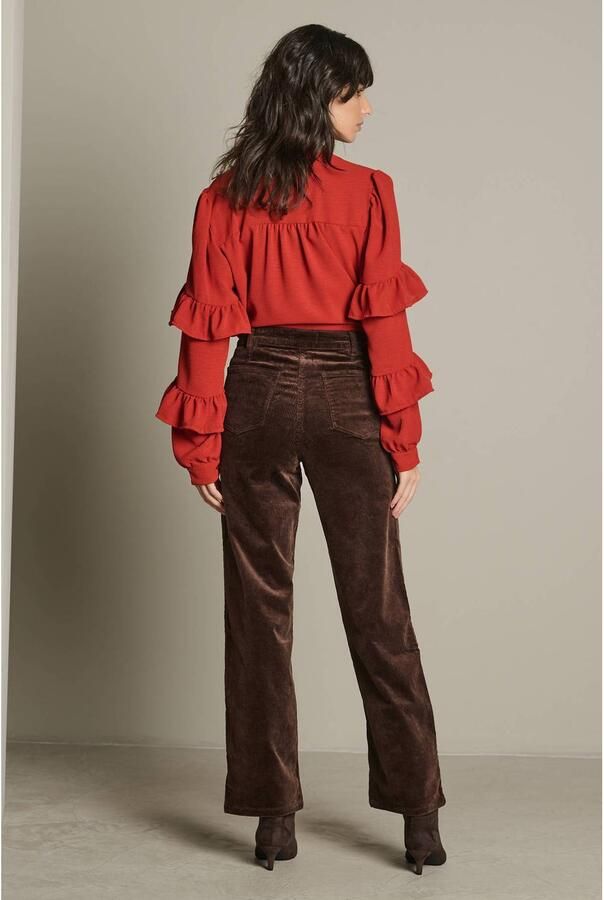 LOLALIZA straight leg jeans met corduroy details donkerbruin - Foto 2
