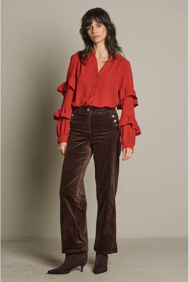 LOLALIZA straight leg jeans met corduroy details donkerbruin - Foto 3