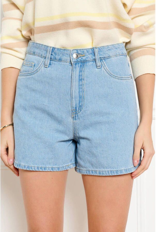 LOLALIZA straight regular waist gestreepte short light blue denim - Foto 3